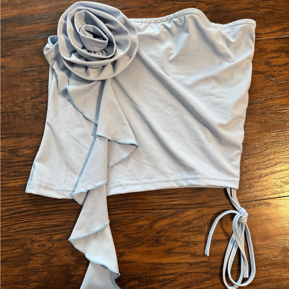 SHEIN Light Blue Ruffle Crop Top